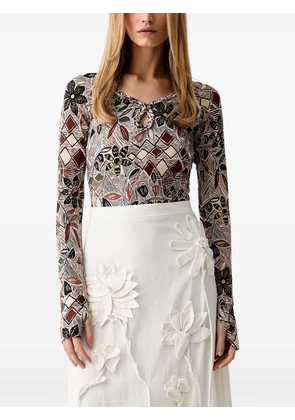 FARM Rio floral-print keyhole-neck T-shirt - Neutrals