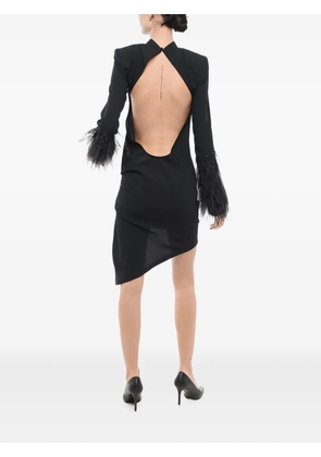 La Semaine feather-trim open-back mini dress - Black
