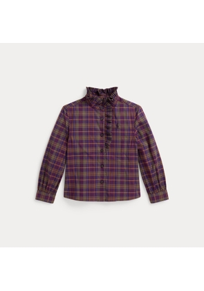 Ruffle-Trim Plaid Cotton Poplin Shirt