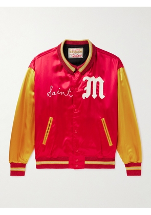 SAINT MXXXXXX - Logo-Embroidered Appliquéd Satin Bomber Jacket - Men - Red - S