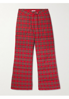 ERL - Straight-Leg Checked Cotton-Twill Down Trousers - Men - Red - S
