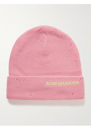 Acne Studios - Kinau Logo-Embroidered Distressed Wool-Blend Beanie - Men - Pink