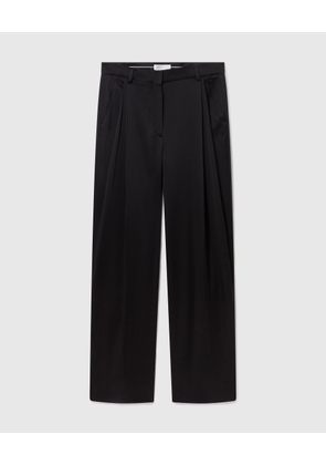 Stella McCartney - Pleated Straight Satin Trousers, Woman, Black, Size: 40