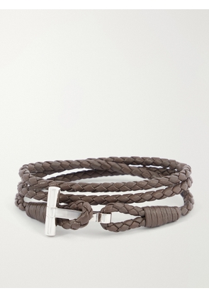 TOM FORD - Woven Leather and Silver-Tone Wrap Bracelet - Men - Brown - M