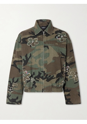 NAHMIAS - Embellished Printed Cotton-Twill Bomber Jacket - Men - Green - S