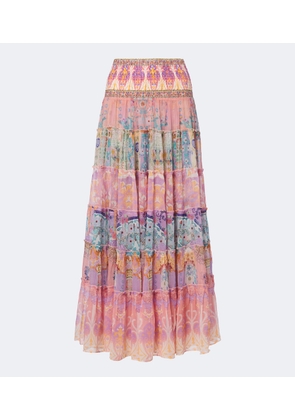 Camilla Printed tiered silk maxi skirt