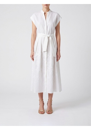 ELEVENTY Linen Midi Chemisier Dress with Belt and Mandarin Collar