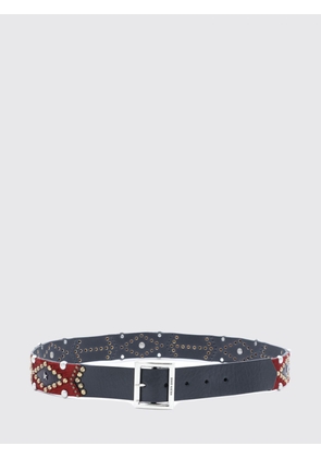GOLDEN GOOSE Leather and Pony Hair Belt with Studs and Embroidery