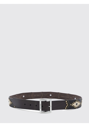 GOLDEN GOOSE Leather and Pony-Effect Belt with Studs and Engraved Buckle