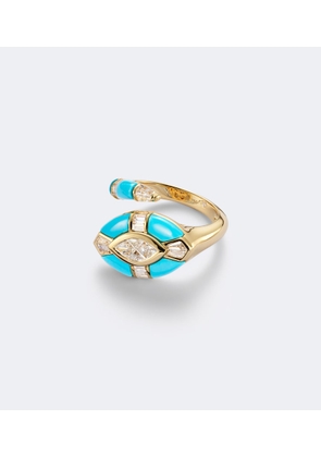 Shay Jewelry Riviera 18kt gold pinky ring with diamonds and turquoise