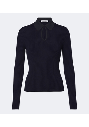 Jil Sander Cutout ribbed-knit wool polo sweater