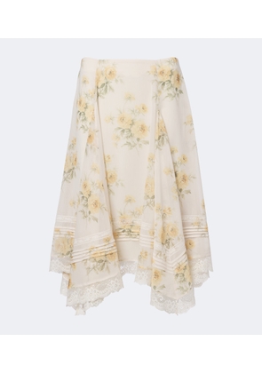 Xu Zhi Floral asymmetric lace-trimmed midi skirt