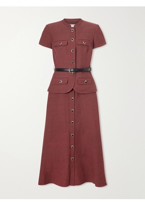 Self-Portrait - Belted Peplum Midi Dress - Brown - UK 6,UK 8,UK 10,UK 12,UK 14