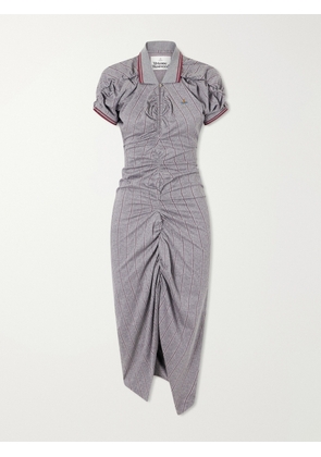 Vivienne Westwood - Logo-embroidered Striped Gathered Cotton Jersey Midi Dress - Gray - x small,small,medium,large