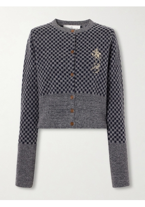 Vivienne Westwood - Checkmate Logo-embroidered Alpaca, Cotton And Wool-blend Cardigan - Gray - xx small,x small,small,medium,large