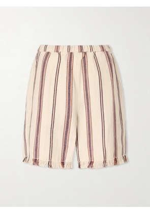 ALIX OF BOHEMIA - Tillie Bark Frayed Striped Cotton And Linen-blend Shorts - Neutrals - x small,small,medium,large,x large