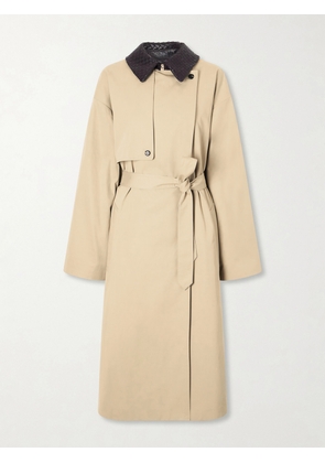 Bottega Veneta - Belted Leather-trimmed Cotton Trench Coat - Neutrals - IT34,IT36,IT38,IT40,IT42