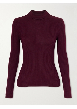 Jil Sander - Ribbed Silk And Wool-blend Sweatshirt - Burgundy - IT38,IT40,IT42,IT44,IT46