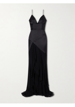 Alex Perry - Paneled Silk-satin And Georgette Gown - Black - UK 4,UK 6,UK 8,UK 10,UK 12