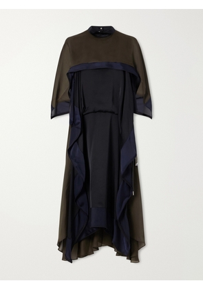 Sacai - Satin Chiffon-trimmed Midi Dress - Multi - 1,2,3,4