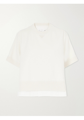 Sacai - Layered Shell-trimmed Cotton And Cashmere-blend T-shirt - Neutrals - 1,2,3,4