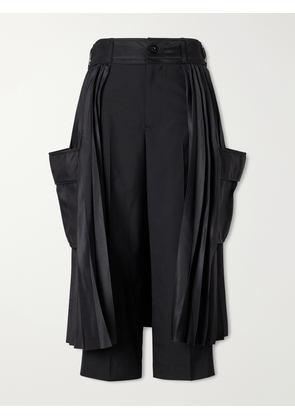 Sacai - Pleated Twill Wide-leg Shorts - Black - 0,1,2,3,4