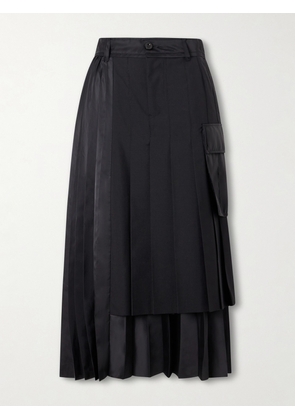 Sacai - Pleated Twill And Shell Midi Skirt - Black - 0,1,2,3,4