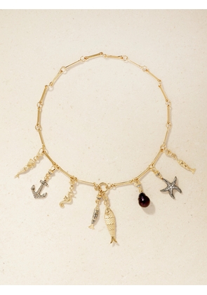 Lucy Delius - Show Your Bones 14-karat Gold Rhodium-plated, Diamonds And Pearl Necklace - One size