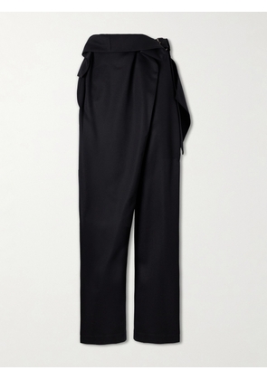 JW Anderson - Ruffled Belted Wool Wide-leg Pants - Black - UK 6,UK 8,UK 10,UK 12,UK 14