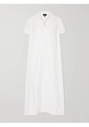 Theory - Gathered Cotton-blend Poplin Midi Dress - White - x small,small,medium,large,x large