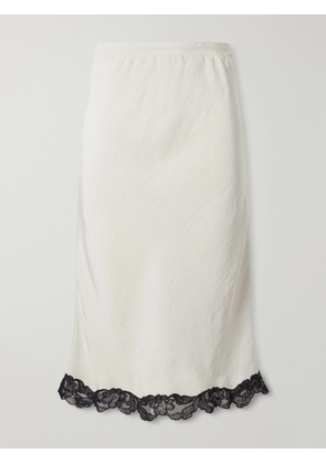 Maria McManus - Lace-trimmed Satin Midi Skirt - Neutrals - x small,small,medium,large