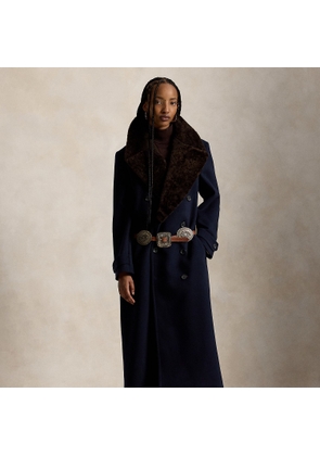 Shearling-Collar Wool Melton Peacoat