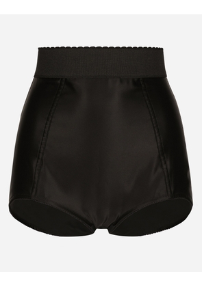 Dolce & Gabbana Silk Satin And Stretch Marquisette High-waisted Panties - Woman Black 40
