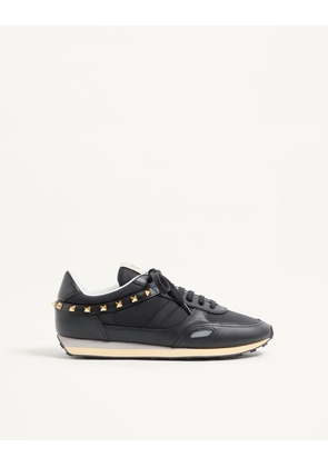 Valentino Garavani Stud Up Trainer In Leather And Nylon Man BLACK 38