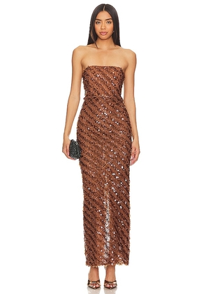 Camila Coelho Cartagena Maxi Dress in Metallic Bronze, brown. Size S. Also in XS.