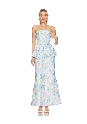 ELLIATT Kalissa Peplum Gown in Baby Blue. Size XS. Also in M, L, XL.