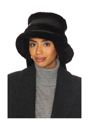 jocelyn Faux Mink & Leather Bucket Hat in Black.