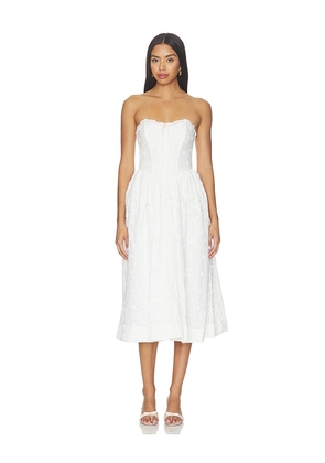 For Love & Lemons Laura Eyelet Midi Dress in White. Size XS. Also in S, M, L, XL.