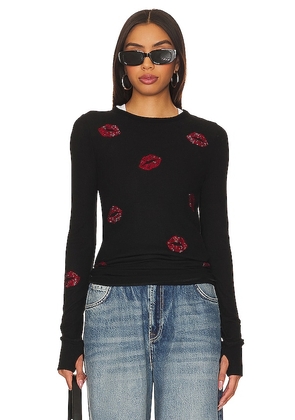 Lauren Moshi Mckinley Thermal Tee in Black. Size S. Also in XS, M, L, XL.