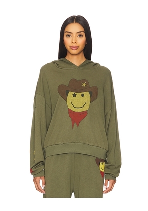 Lauren Moshi Cowboy Happyface Pullover Hoodie in Olive. Size S. Also in XS, M, L.
