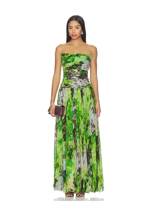 LA FUORI Fairy Fern Printed Draped Dress in Green. Size XS. Also in S, M, L, XL.