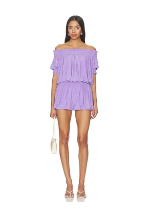 Norma Kamali Short Sleeve Peasant Puff Jumpshort in Lavender. Size XXS. Also in XS, S, M, L, XL.
