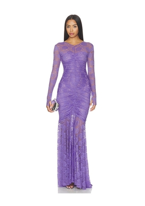 Norma Kamali Long Sleeve V Neck Fishtail Gown in Lavender. Size XXS. Also in XS, S, M.