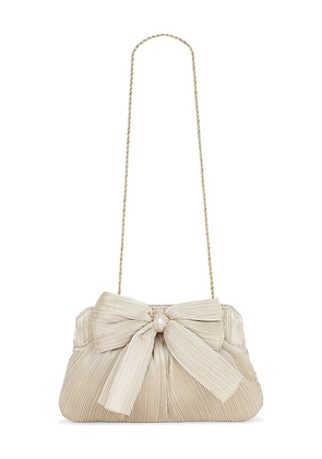 Loeffler Randall Rayne Pleated Bow Clutch in Metallic Neutral.