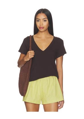 LESET Laura V Neck Tee in Chocolate. Size XS. Also in S, M, L, XL.
