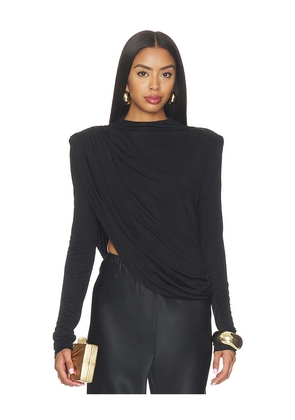 MISHA The Draped Sheen Jersey Top in Black. Size XXS. Also in XS, S, M, L, XL.