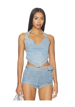 retrofete Amelisse Denim Top in Blue. Size XS. Also in S, M, L, XL.