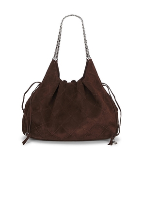 Tory Burch Fleming Suede Large Tote Bag in Chocolate.