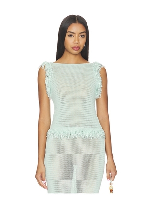 Paris Georgia Fringe Top in Baby Blue. Size XS/S. Also in M, L/XL.
