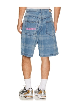 Pleasures Experiment Jorts in Blue. Size 30. Also in 32, 34, 36.